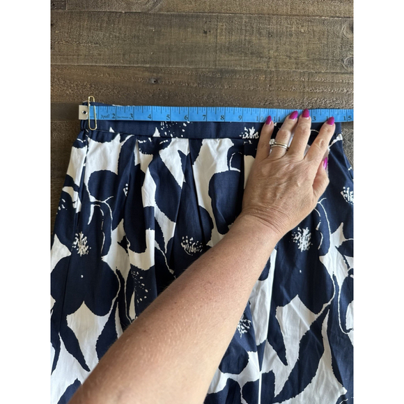 Women’s Floral Blue-White A Line Skirt Zipper Closure Pockets Elastic Waist - Picture 9 of 14